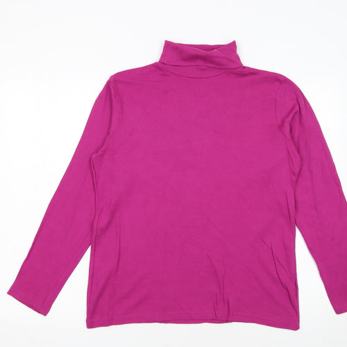 Isle Womens Pink Roll Neck Long Sleeve Cotton Top Size L 14-16