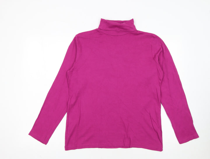 Isle Womens Pink Roll Neck Long Sleeve Cotton Top Size L 14-16