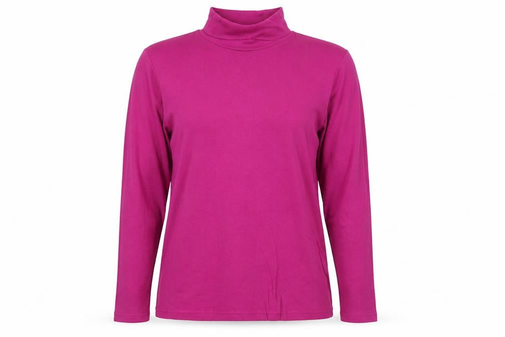 Isle Womens Pink Roll Neck Long Sleeve Cotton Top Size L 14-16