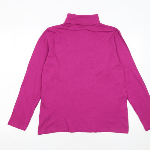 Isle Womens Pink Roll Neck Long Sleeve Cotton Top Size L 14-16