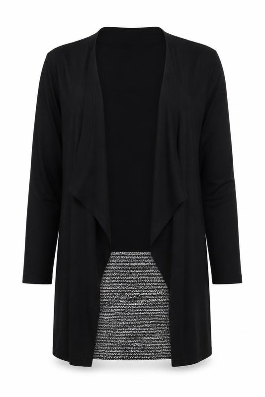 Front view of Isolde Women's Black Knit Colourblock Shift Dress, size M