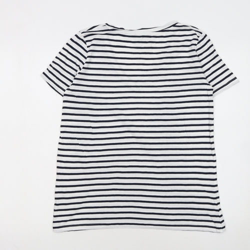 Zara Women's White Black Striped V-Neck Cotton T-Shirt M