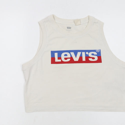 Levi's Women's Ivory Cropped Tank Top S Cotton Sleeveless