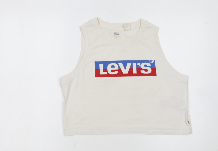 Levi's Women's Ivory Cropped Tank Top S Cotton Sleeveless