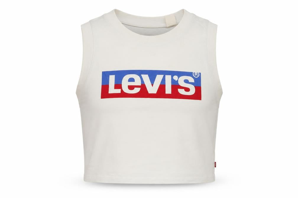 Front view of Levi's Women's Ivory Cropped Tank Top S Cotton Sleeveless