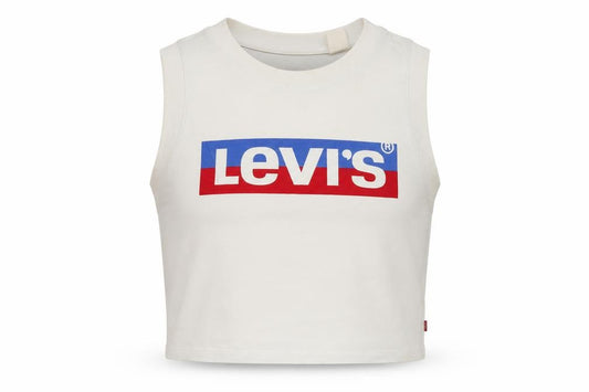 Front view of Levi's Women's Ivory Cropped Tank Top S Cotton Sleeveless