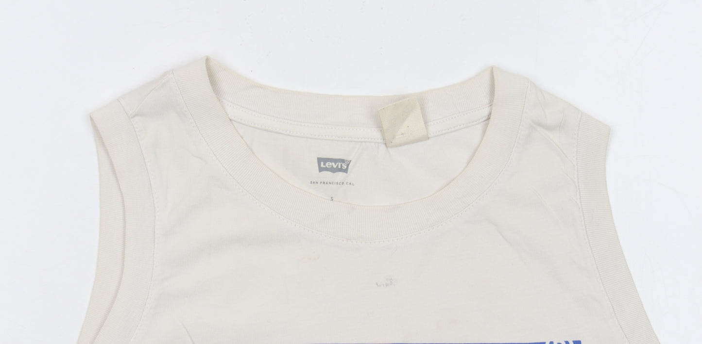 Levi's Women's Ivory Cropped Tank Top S Cotton Sleeveless