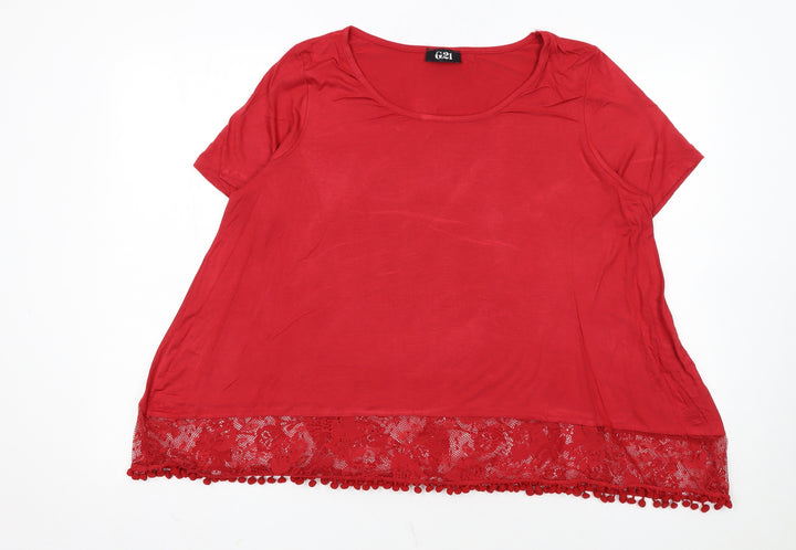 George Women’s Red Lace Hem Short Sleeve T-Shirt UK 14