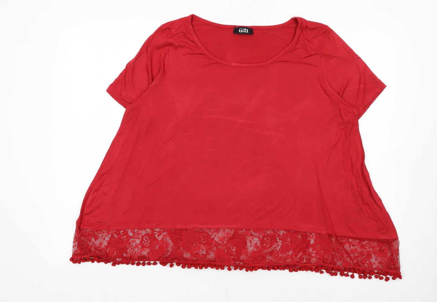 George Women’s Red Lace Hem Short Sleeve T-Shirt UK 14