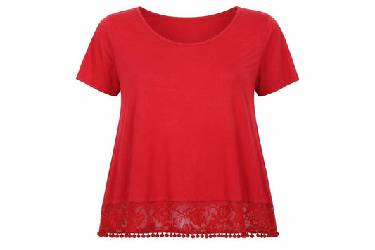Front view of George Women’s Red Lace Hem Short Sleeve T-Shirt UK 14
