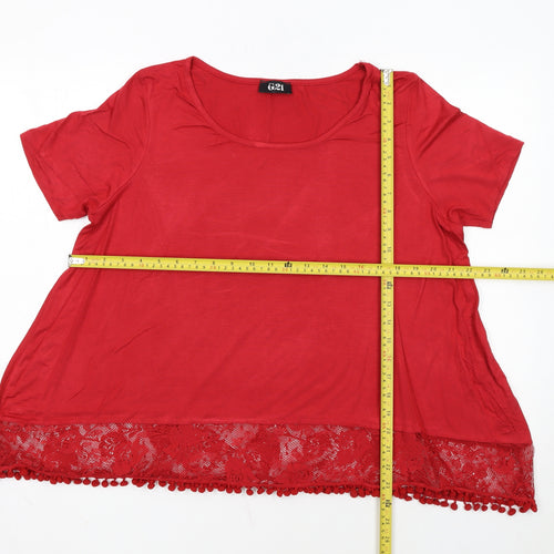 George Women’s Red Lace Hem Short Sleeve T-Shirt UK 14