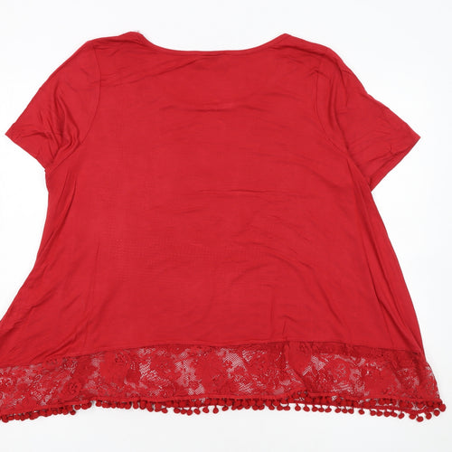 George Women’s Red Lace Hem Short Sleeve T-Shirt UK 14