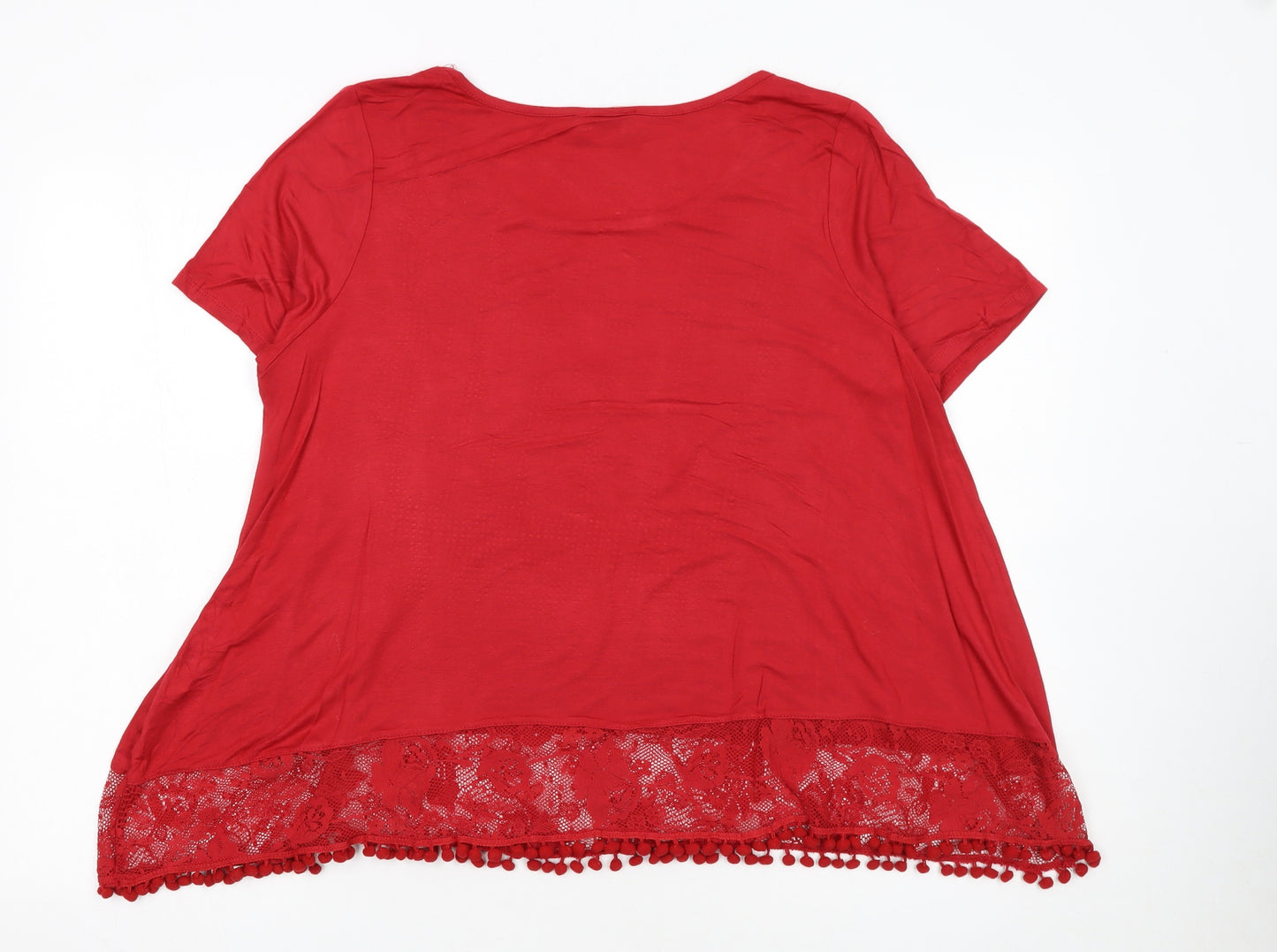 George Women’s Red Lace Hem Short Sleeve T-Shirt UK 14