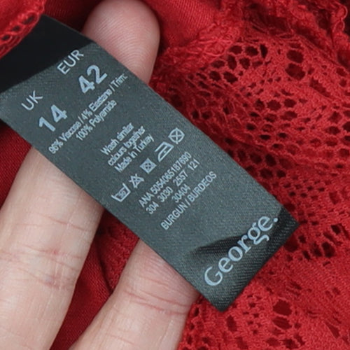 George Women’s Red Lace Hem Short Sleeve T-Shirt UK 14