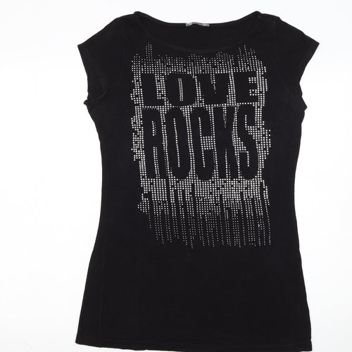 South Womens Black Size 16 Rhinestone Love Rocks T-Shirt Dress