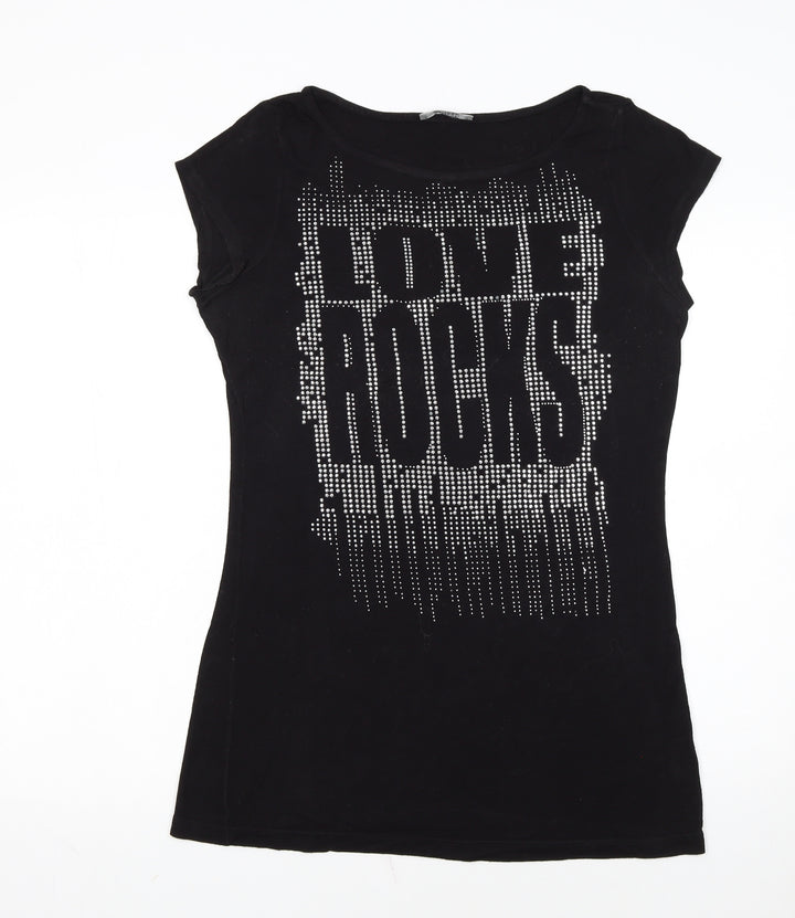 South Womens Black Size 16 Rhinestone Love Rocks T-Shirt Dress