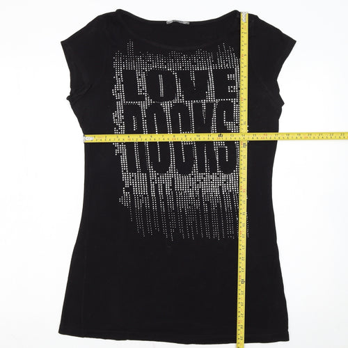 South Womens Black Size 16 Rhinestone Love Rocks T-Shirt Dress