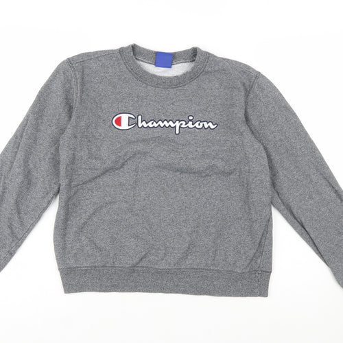 Champion Womens Grey Medium Pullover Sweatshirt Logo Crew Neck Cotton Blend