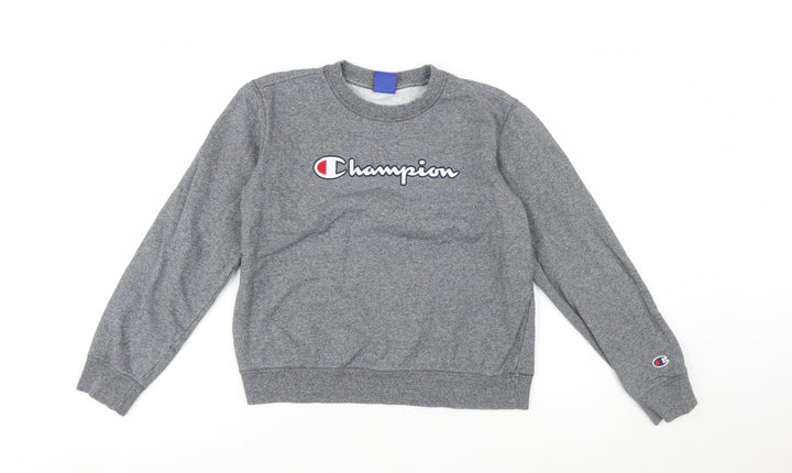 Champion Womens Grey Medium Pullover Sweatshirt Logo Crew Neck Cotton Blend