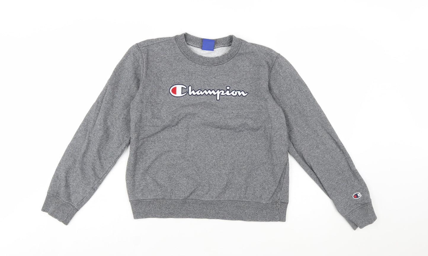 Champion Womens Grey Medium Pullover Sweatshirt Logo Crew Neck Cotton Blend