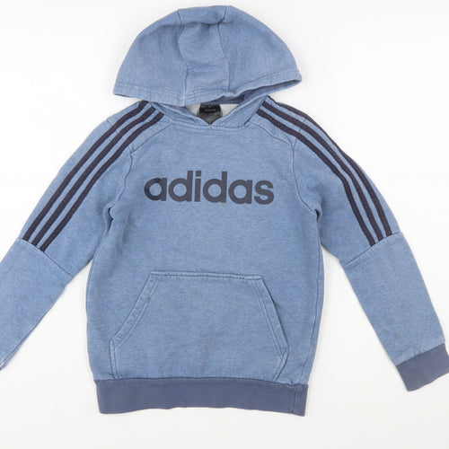 Adidas Boys Blue Pullover Hoodie 9-10 Years Sports Fleece Sweatshirt