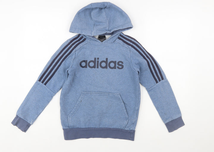 Adidas Boys Blue Pullover Hoodie 9-10 Years Sports Fleece Sweatshirt