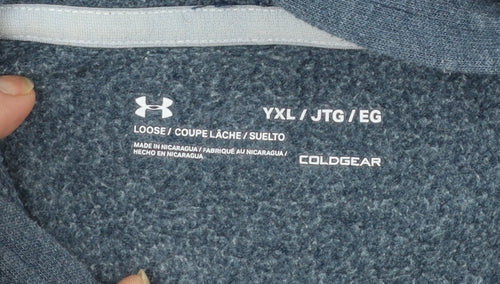 Under Armour Boys Blue Pullover Hoodie YXL Loose Fit ColdGear Sweatshirt