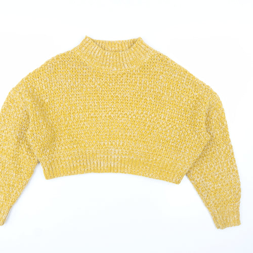 Topshop Women's Yellow Chunky-Knit Mock Neck Jumper Size 8