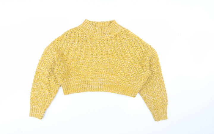 Topshop Women's Yellow Chunky-Knit Mock Neck Jumper Size 8