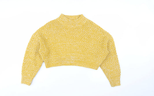 Topshop Women's Yellow Chunky-Knit Mock Neck Jumper Size 8
