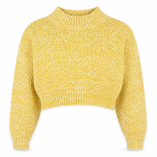Topshop Women's Yellow Chunky-Knit Mock Neck Jumper Size 8