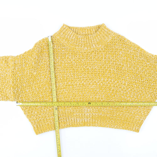 Topshop Women's Yellow Chunky-Knit Mock Neck Jumper Size 8
