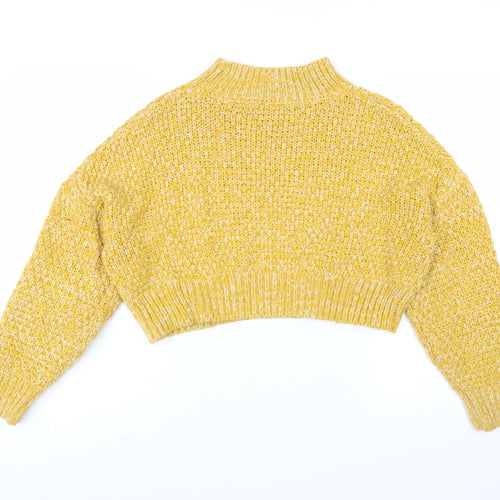 Topshop Women's Yellow Chunky-Knit Mock Neck Jumper Size 8