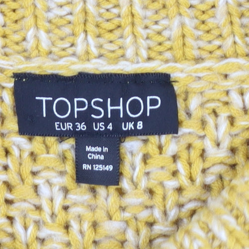 Topshop Women's Yellow Chunky-Knit Mock Neck Jumper Size 8