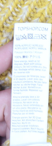 Topshop Women's Yellow Chunky-Knit Mock Neck Jumper Size 8