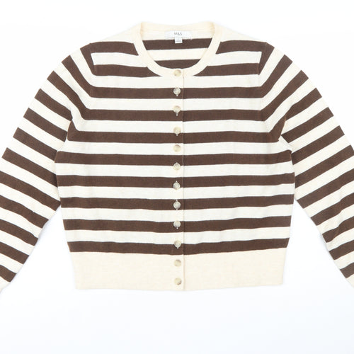 Marks and Spencer Womens Brown Stripe Cardigan L Knit Jumper