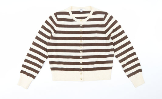Marks and Spencer Womens Brown Stripe Cardigan L Knit Jumper