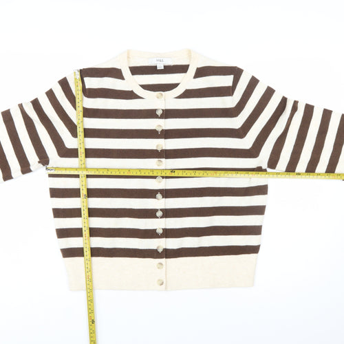 Marks and Spencer Womens Brown Stripe Cardigan L Knit Jumper