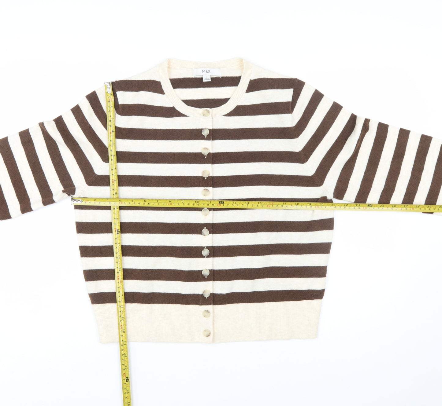 Marks and Spencer Womens Brown Stripe Cardigan L Knit Jumper