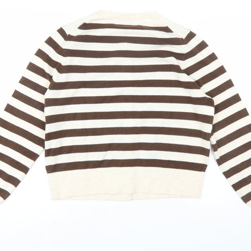Marks and Spencer Womens Brown Stripe Cardigan L Knit Jumper