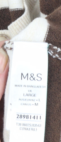Marks and Spencer Womens Brown Stripe Cardigan L Knit Jumper
