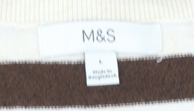 Marks and Spencer Womens Brown Stripe Cardigan L Knit Jumper