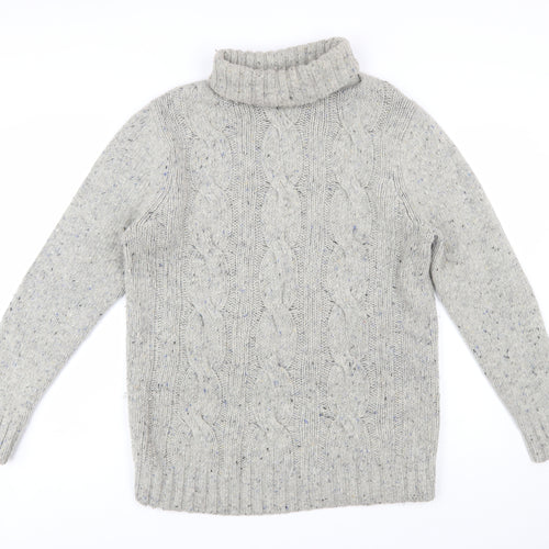 John Partridge Women's Grey Wool Cable-Knit Roll Neck Jumper L