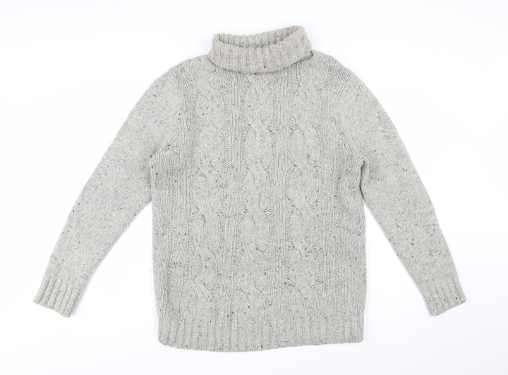 John Partridge Women's Grey Wool Cable-Knit Roll Neck Jumper L