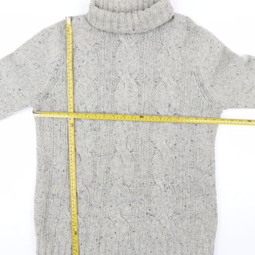 John Partridge Women's Grey Wool Cable-Knit Roll Neck Jumper L