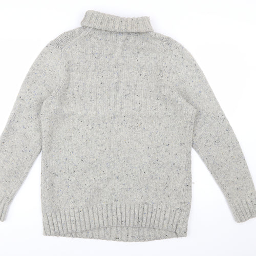 John Partridge Women's Grey Wool Cable-Knit Roll Neck Jumper L