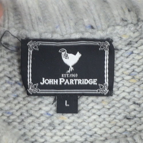 John Partridge Women's Grey Wool Cable-Knit Roll Neck Jumper L