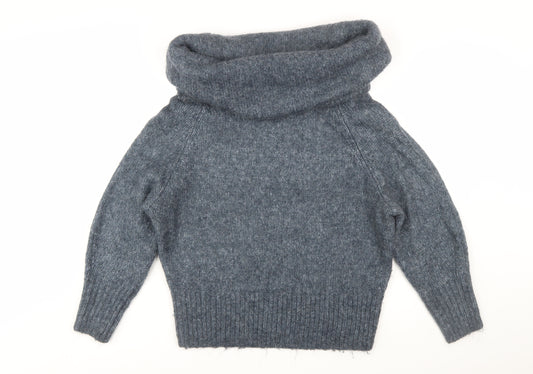 H&M Women Grey Cowl Neck Knitted Pullover Jumper Size M