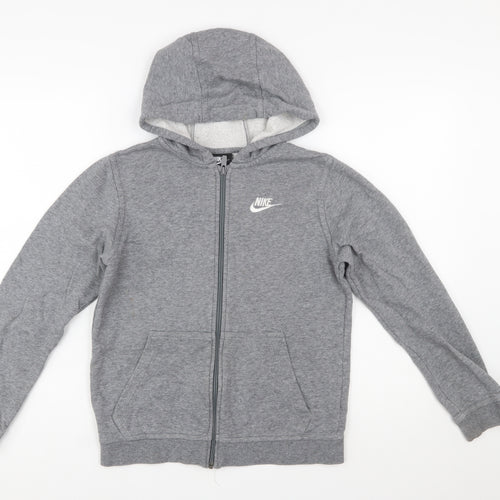Nike Boys Grey Full Zip Hoodie L 147-158cm Cotton Blend