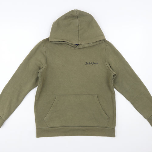 Jack & Jones Boys Green Pullover Hoodie Size 164 Cotton Blend Casual